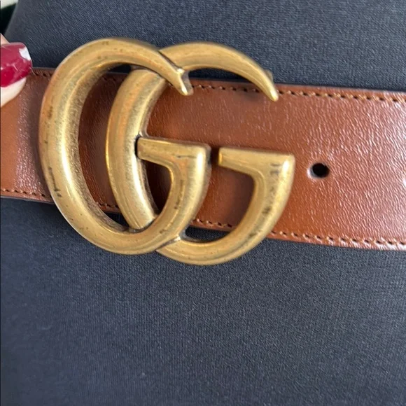 Gucci Brown Leather and Canvas Belt with Gold Buckle - Picture 4 of 8